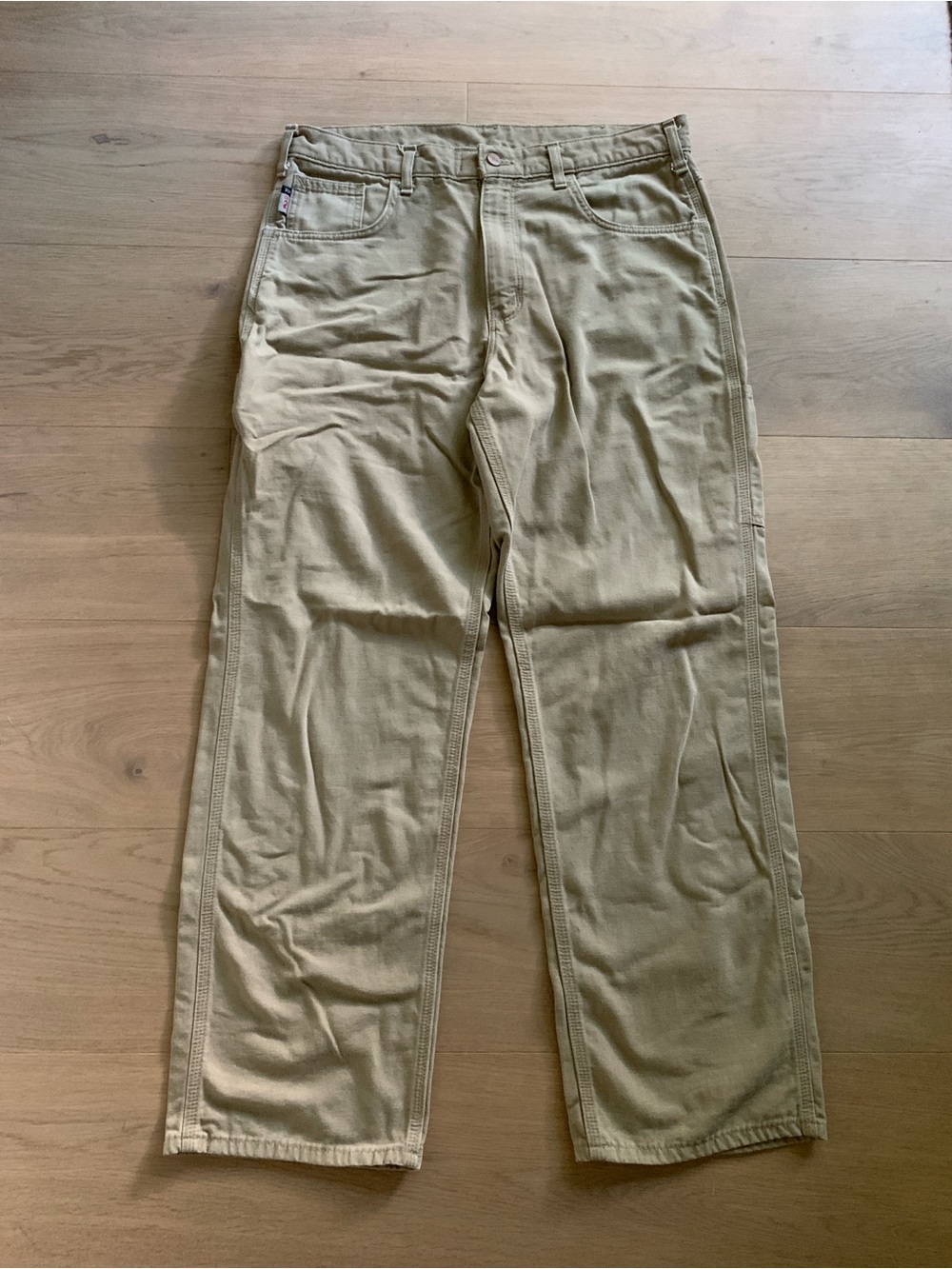 Carhartt 34x32 Original Fit Pants Khaki Cotton Nylon Flame Resistant Workwear